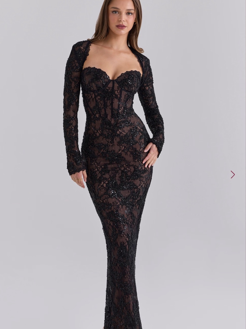 House of cb LUCELLE BLACK HEAVILY BEADED GOWN- worn once to an event.